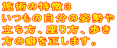 施術の特徴３いつもの自分の姿勢や立ち方、座り方、歩き方の癖を正します。